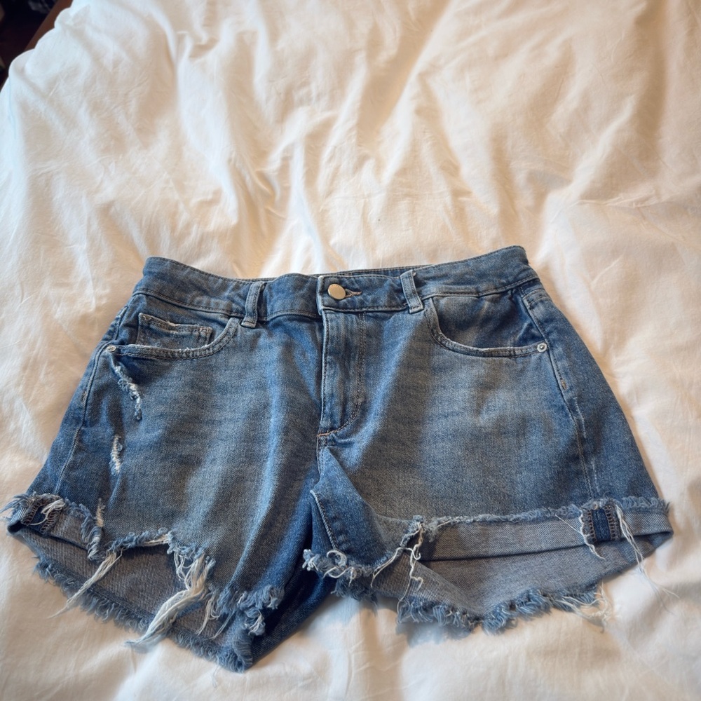 DL1961 Distressed Denim Cutoff Shorts in Medium Blue